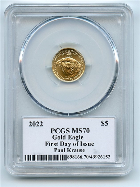 2022 $5 American Gold Eagle 1/10 oz PCGS PSA MS70 Legends of Life Paul Krause