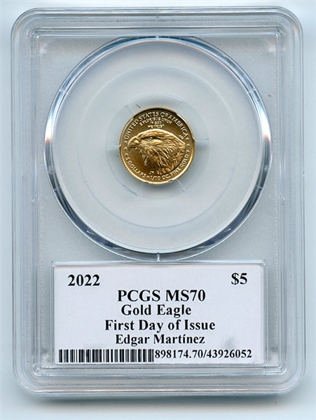 2022 $5 American Gold Eagle 1/10 oz PCGS PSA MS70 Legends of Life Edgar Martinez