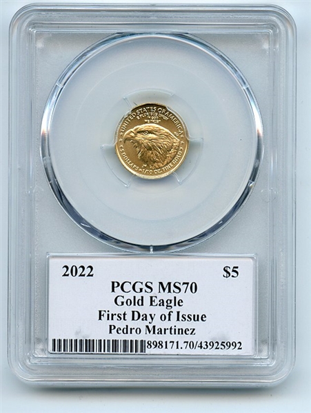 2022 $5 American Gold Eagle 1/10 oz PCGS PSA MS70 Legends of Life Pedro Martinez