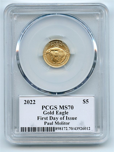 2022 $5 American Gold Eagle 1/10 oz PCGS PSA MS70 Legends of Life Paul Molitor