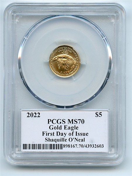 2022 $5 American Gold Eagle 1/10 oz PCGS PSA MS70 Legends of Life Shaq O'Neal