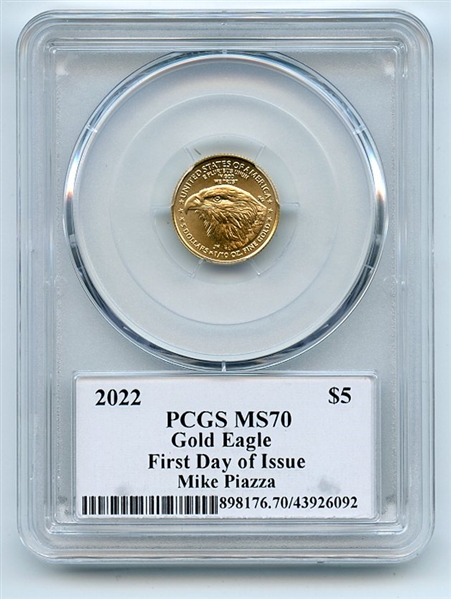 2022 $5 American Gold Eagle 1/10 oz PCGS PSA MS70 Legends of Life Mike Piazza