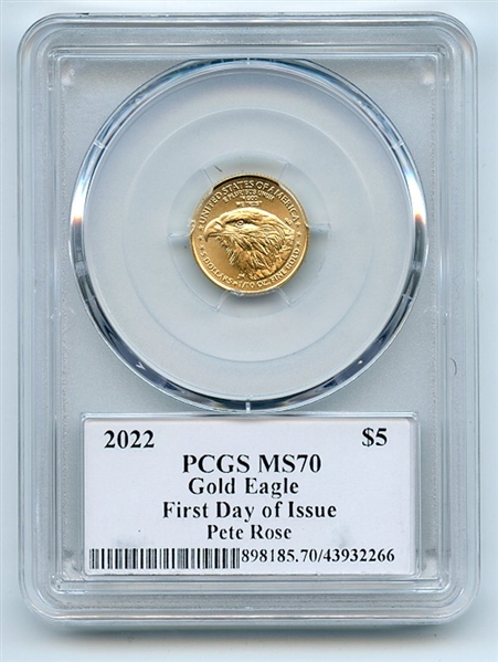 2022 $5 American Gold Eagle 1/10 oz PCGS PSA MS70 Legends of Life Pete Rose