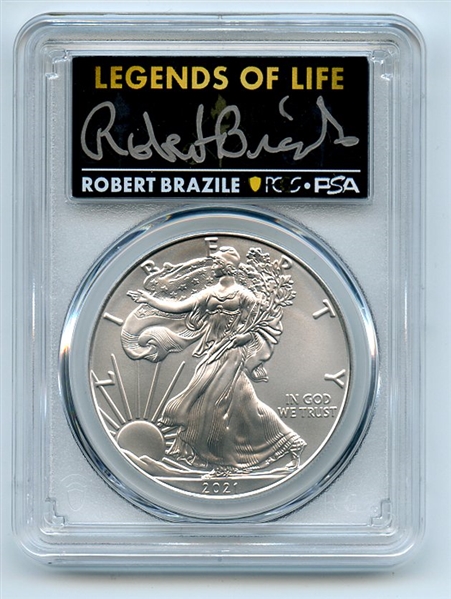 2021 $1 Silver Eagle T1 Last Day Prod PCGS MS70 Legends of Life Robert Brazile
