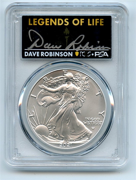 2021 $1 Silver Eagle T2 First Production PCGS MS70 Legends of Life Dave Robinson