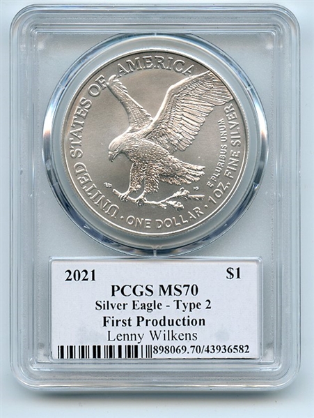2021 $1 Silver Eagle T2 First Production PCGS MS70 Legends of Life Lenny Wilkens