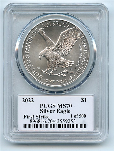 2022 $1 American Silver Eagle 1oz PCGS MS70 FS 1 of 500 Thomas Cleveland Arrows
