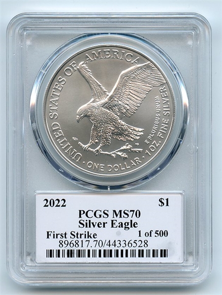 2022 $1 American Silver Eagle 1oz PCGS MS70 FS 1 of 500 Thomas Leonard Buckley