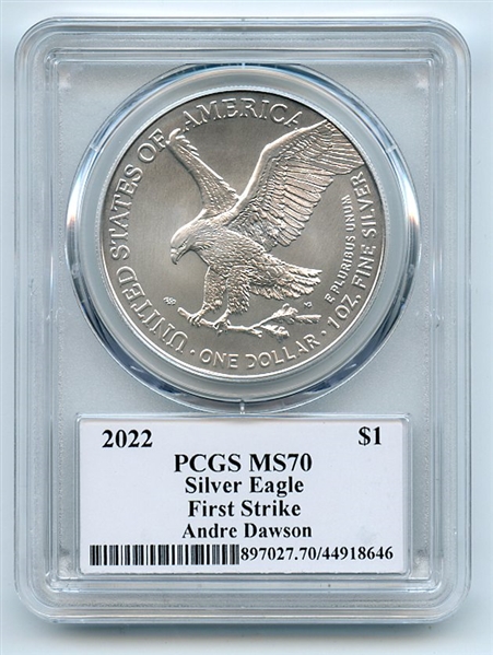 2022 $1 American Silver Eagle 1oz PCGS MS70 FS Legends of Life Andre Dawson