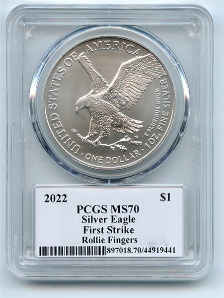 2022 $1 American Silver Eagle 1oz PCGS MS70 FS Legends of Life Rollie Fingers