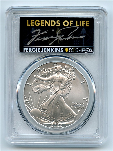 2022 $1 American Silver Eagle 1oz PCGS MS70 FS Legends of Life Fergie Jenkins