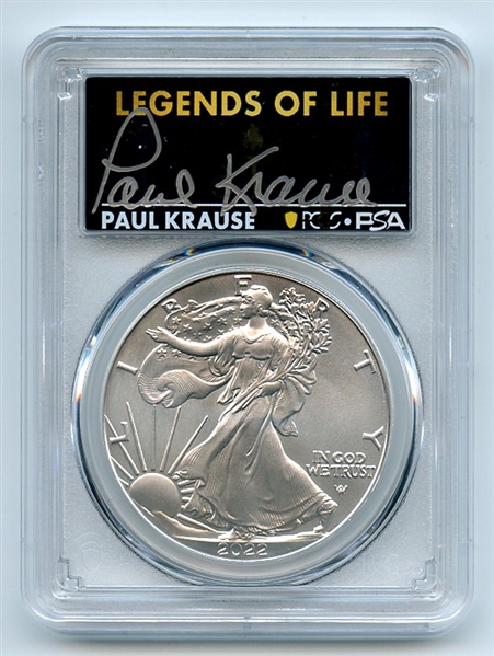 2022 $1 American Silver Eagle 1oz PCGS MS70 FS Legends of Life Paul Krause