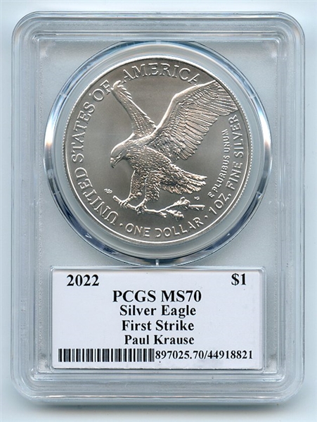 2022 $1 American Silver Eagle 1oz PCGS MS70 FS Legends of Life Paul Krause