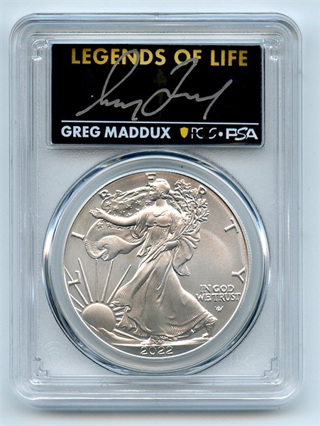 2022 $1 American Silver Eagle 1oz PCGS MS70 FS Legends of Life Greg Maddux