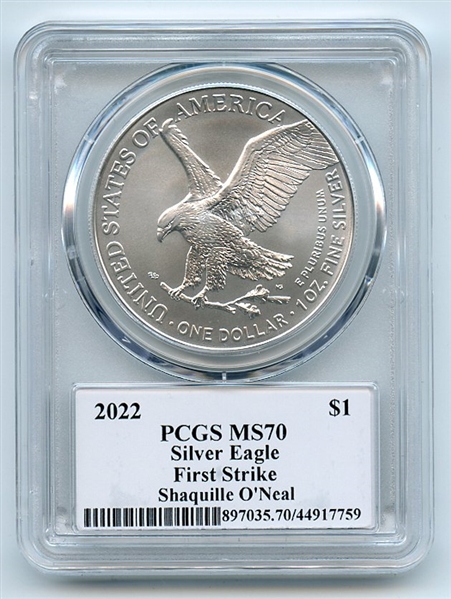2022 $1 American Silver Eagle 1oz PCGS MS70 FS Legends of Life Shaquille O'Neal
