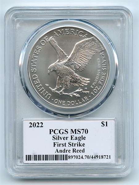 2022 $1 American Silver Eagle 1oz PCGS MS70 FS Legends of Life Andre Reed