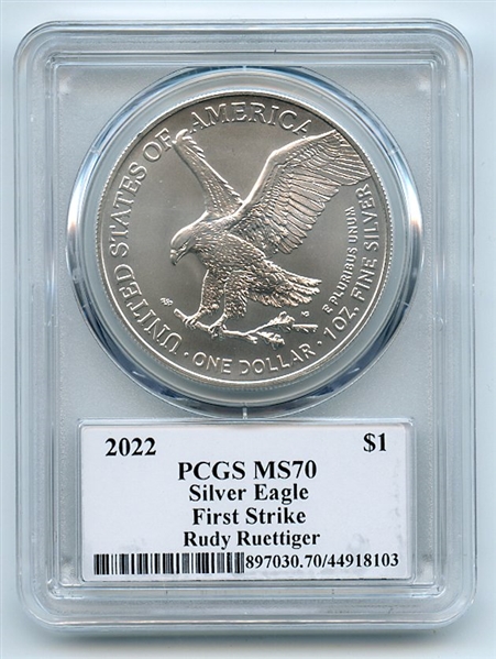 2022 $1 American Silver Eagle 1oz PCGS MS70 FS Legends of Life Rudy Ruettiger
