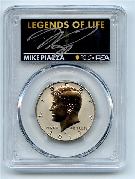 2019 S 50C Kennedy Enhanced Reverse Proof PCGS PR70 Legends of Life Mike Piazza