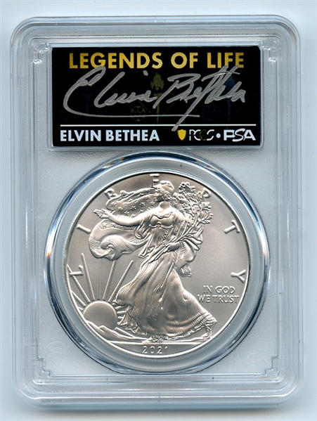 2021 $1 Silver Eagle T1 Last Day Prod PCGS MS70 Legends of Life Elvin Bethea