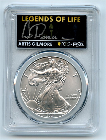 2021 $1 Silver Eagle T1 Last Day Prod PCGS MS70 Legends of Life Artis Gilmore
