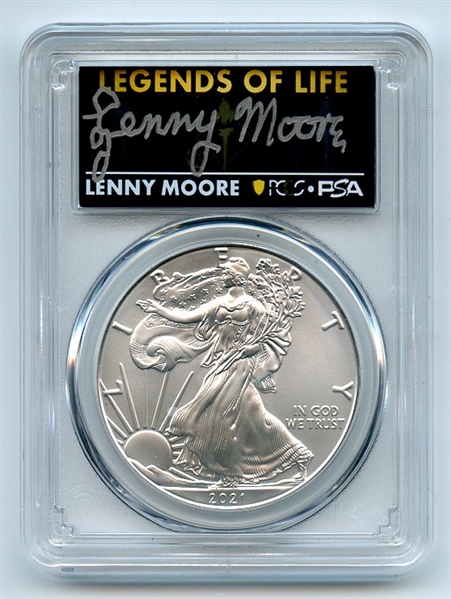 2021 $1 Silver Eagle T1 Last Day Prod PCGS MS70 Legends of Life Lenny Moore