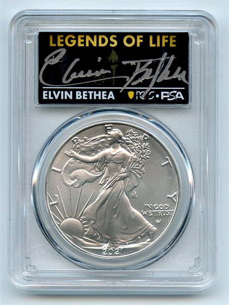 2021 $1 Silver Eagle T2 First Production PCGS MS70 Legends Life Elvin Bethea