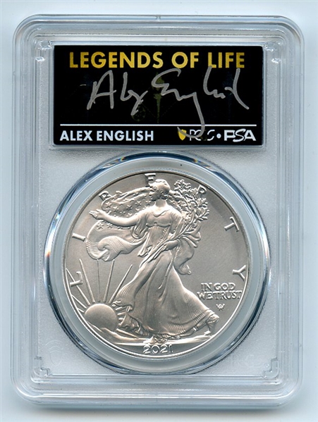 2021 $1 Silver Eagle T2 First Production PCGS MS70 Legends Life Alex English