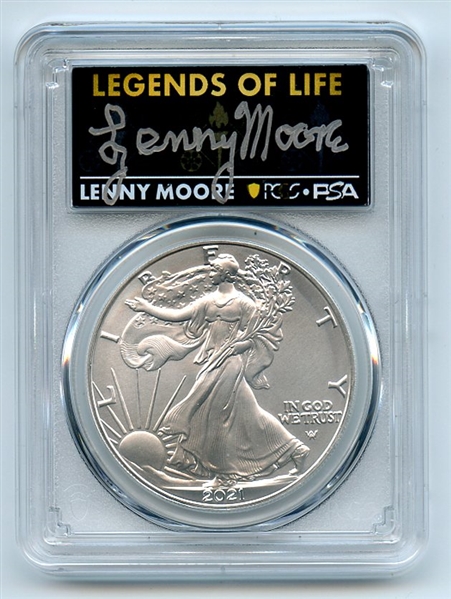 2021 $1 Silver Eagle T2 First Production PCGS MS70 Legends Life Lenny Moore