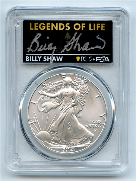 2021 $1 Silver Eagle T2 First Production PCGS MS70 Legends Life Billy Shaw