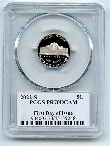 2022 S 5C Jefferson Nickel PCGS PR70DCAM FDOI Leonard Buckley