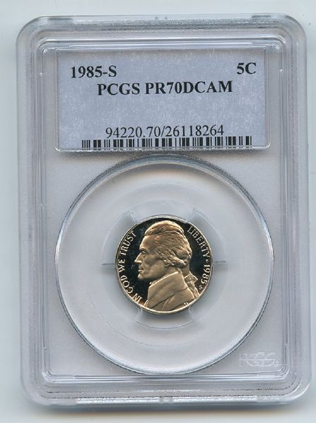 1985 S 5C Jefferson Nickel Proof PCGS PR70DCAM