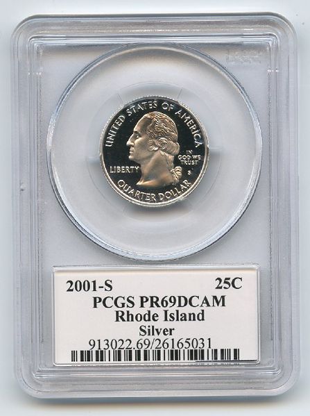 2001 S 25C Silver Rhode Island Quarter PCGS PR69DCAM