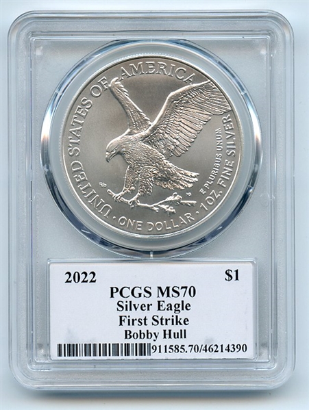 2022 $1 American Silver Eagle 1oz PCGS MS70 FS Legends of Life Bobby Hull