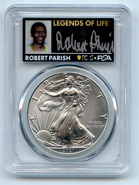 2021 (P) $1 Emergency Silver Eagle PCGS MS70 FDOI Legends of Life Robert Parish