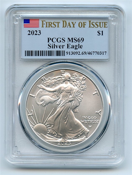 2023 $1 American Silver Eagle 1oz PCGS PSA MS69 First Day of Issue
