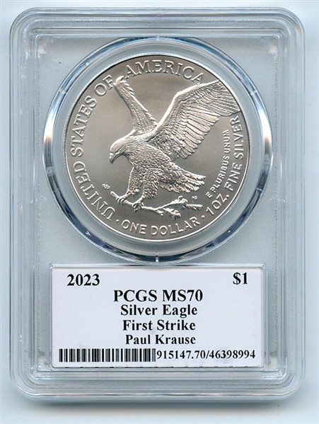 2023 $1 American Silver Eagle 1oz PCGS MS70 FS Legends of Life Paul Krause