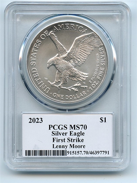 2023 $1 American Silver Eagle 1oz PCGS MS70 FS Legends of Life Lenny Moore