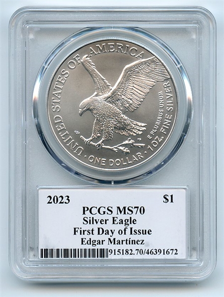 2023 $1 American Silver Eagle 1oz PCGS MS70 FDOI Legends of Life Edgar Martinez