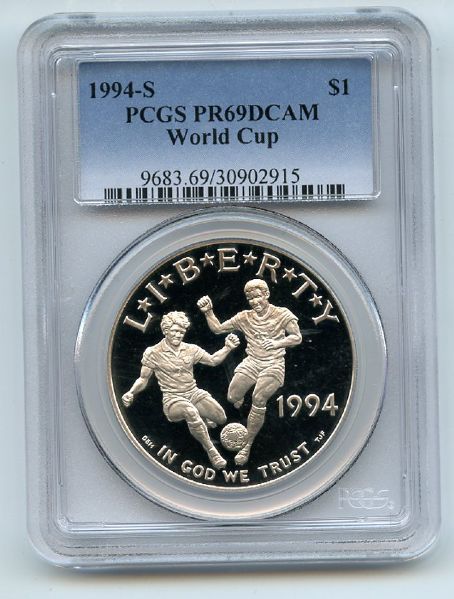 1994 S $1 World Cup Silver Commemorative Dollar PCGS PR69DCAM