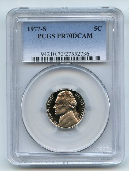 1977 S 5C Jefferson Nickel Proof PCGS PR70DCAM