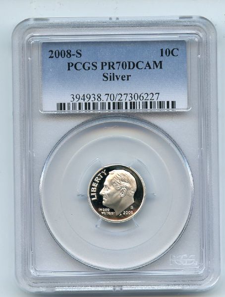2008 S 10C Silver Roosevelt Dime PCGS PR70DCAM