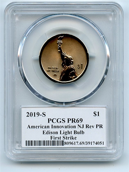 2019 S $1 American Innovation Dollar Reverse Proof NJ Edison PCGS PR69 FS Exclusive