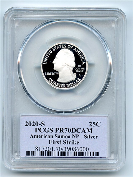 2020 S 25C Silver American Samoa Quarter PCGS PR70DCAM FS Cleveland Native