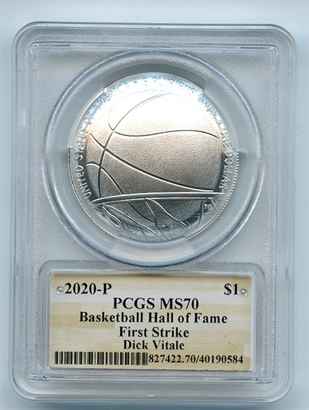 2020 P $1 Basketball Hall of Fame Silver Commemorative PCGS MS70 FS Dick Vitale