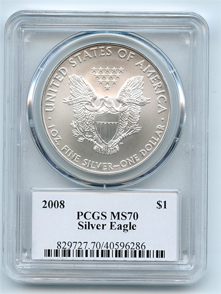 2008 $1 American Silver Eagle 1oz Dollar PCGS MS70 Leonard Buckley