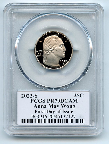 2022 S 25C Clad Anna May Wong Quarter PCGS PR70DCAM FDOI Thomas Cleveland Arrows