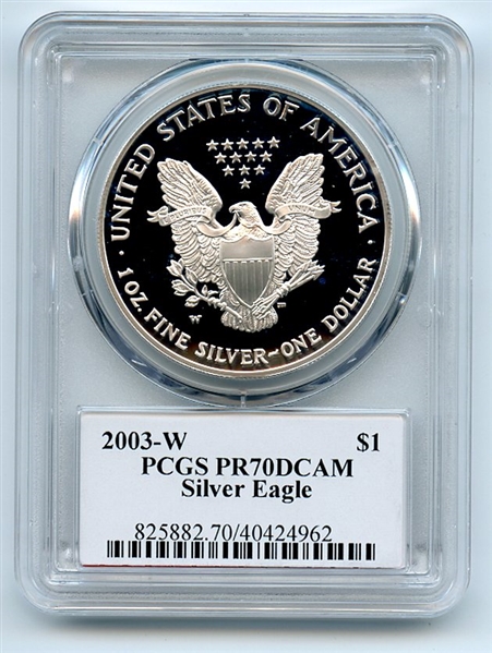 2003 W $1 Proof American Silver Eagle 1oz PCGS PR70DCAM Thomas Cleveland Arrows