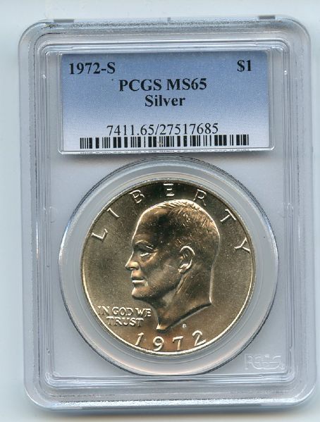 1972 S $1 Silver Ike Eisenhower Dollar PCGS MS65