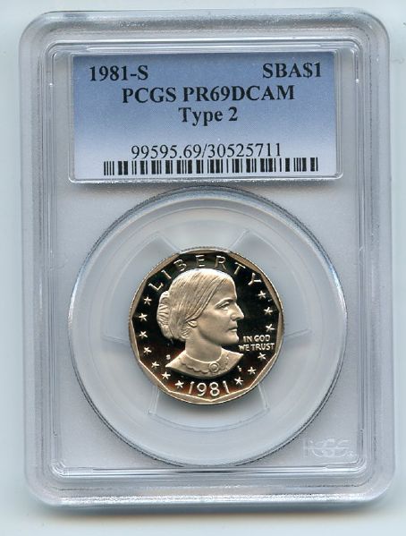 1981 S $1 Type 2 T2 SBA Susan B Anthony Dollar Proof PCGS PR69DCAM