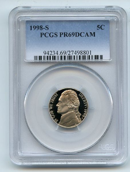 1998 S 5C Jefferson Nickel Proof PCGS PR69DCAM